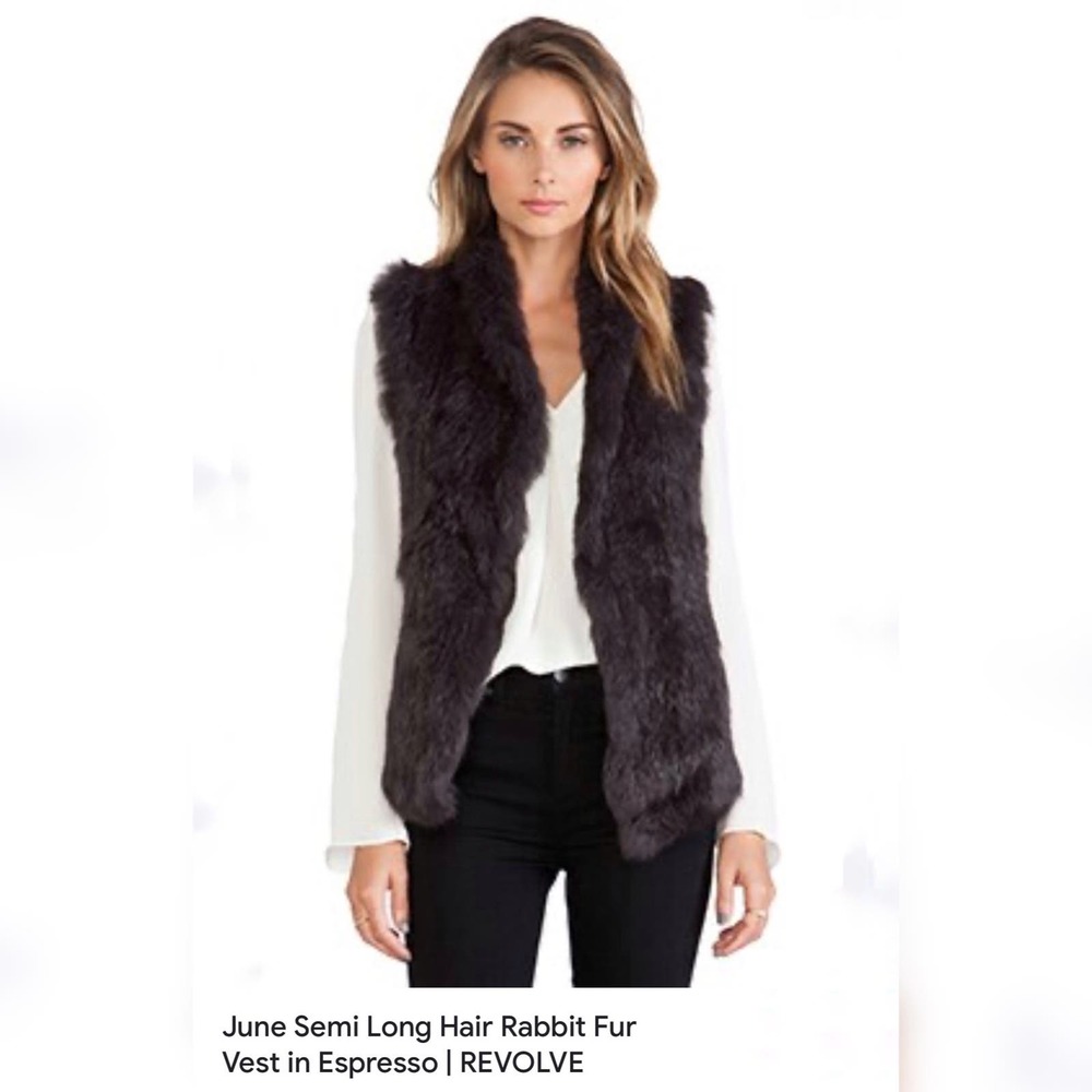 REVOLVE JUNE CORDED RABBIT FUR VEST WITH POCKETS SIZE XS/s